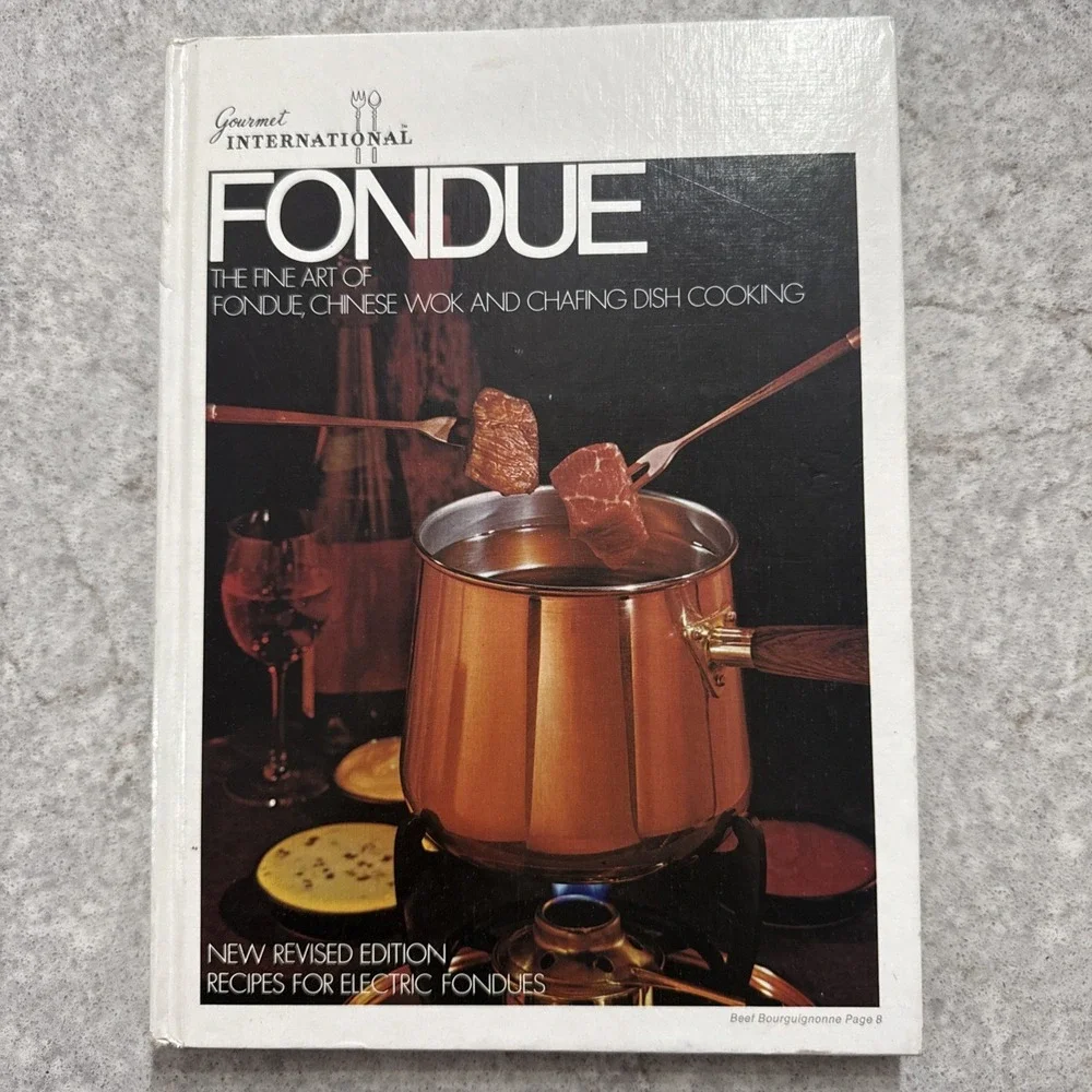 Vintage Gourmet International Stainless Steel Fondue Set Forks Cookbook Stand